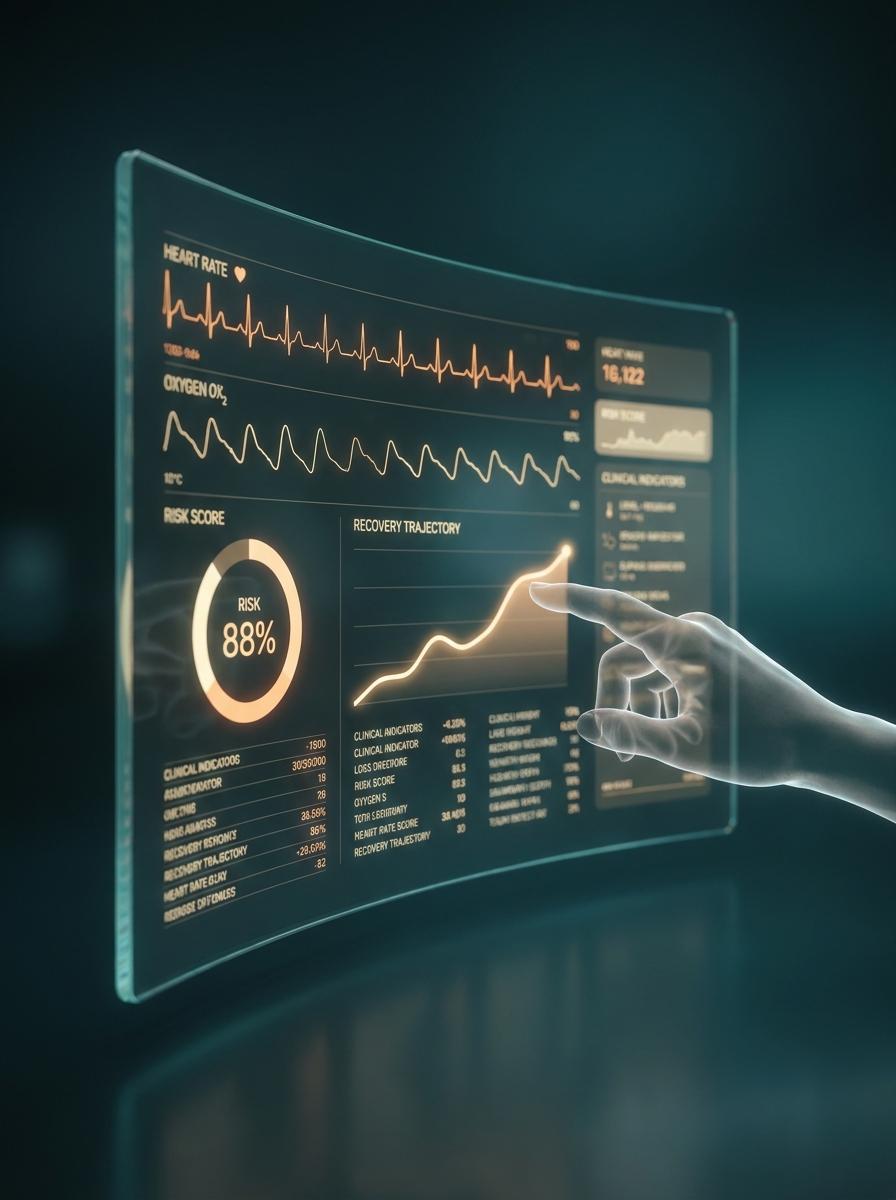 Inpatient medical record and data visualization charts representing risk adjustment